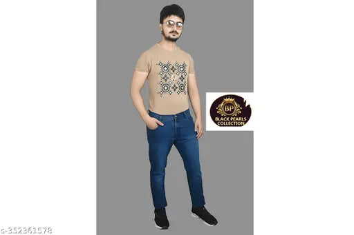 Attractive Galata Collection denim for men - Solid blue denim jeans, size 30 (waist 30in, length 42in) from India