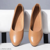 Brown synthetic leather and leather slip-on bellies for women, perfect for casual or party wear
