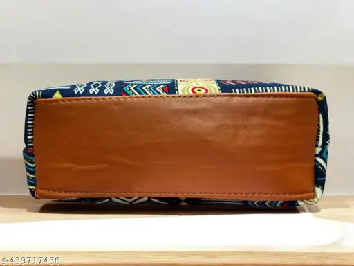 Indian PU leather sling bag, printed net pattern, 2 compartments, free size (L:12in, W:4in, H:10in)