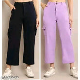 Solid lycra cargo pants for women, size 26, 28, 30 or 32. Fashionable and comfortable women's wear with matching jewelry set