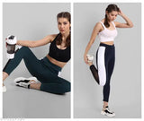 Green lycra jeggings for women, stretchable and comfortable gym wear, two available sizes - 30 (waist 30, hip 32) and 34 (waist 34, hip 36)