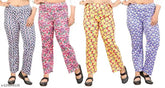 Soft cotton printed lounge wear pajamas pack of 4, ideal for sleep and leisure in all seasons. Indian-made, comfortable, affordable, functional, and fashionable track pants