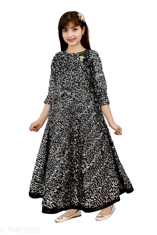 Satin three-quarter sleeve gown dresses, self-design net, Indian handcrafted children's fashion