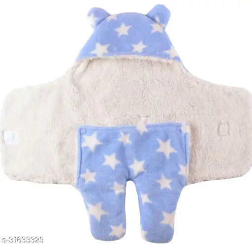 Soft polar fleece newborn hooded sleeping bag / baby blanket, 76cm x 70cm, 0-6 months, warm & cozy for colder days