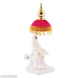 Marble Sai Baba Idol with Red-Yellow Umbrella, 2.5x7x1 inch Indian God Statue