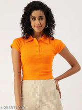 Solid cotton short sleeve crop top for women - Trendy ladies' crop tee from India