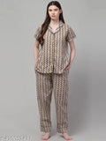 Printed cotton nightsuit for women, comfortable and stylish summer nightwear set with three-quarter sleeves