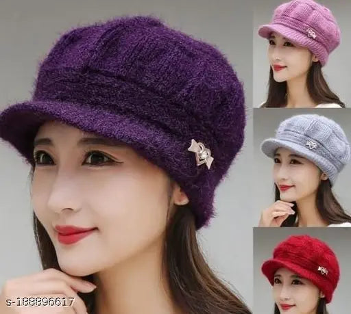 Assorted-color, warm wool knit winter hat (Women & Girls) - Piftif anti-allergic, machine-knitted snow ski skull cap