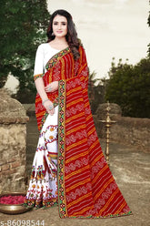 Purple Georgette embroidered saree with separate silk blouse for women's fashionable party wear or weddings