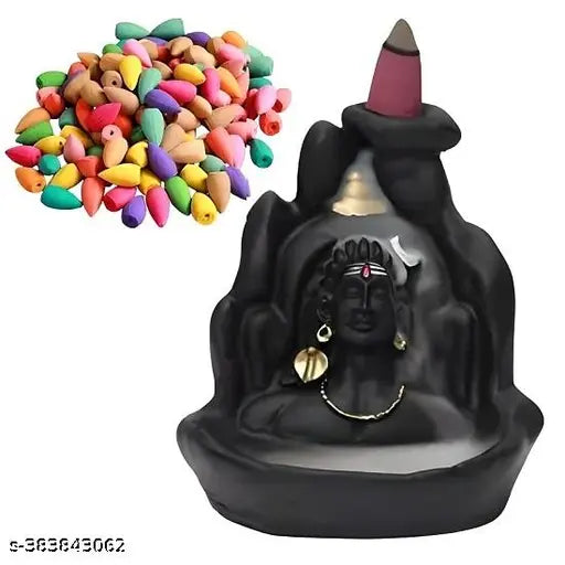 Resin Adiyogi Shiva Mahadev Backflow Incense Holder, handcrafted decorative showpiece with free 21pcs cones, Indian-made