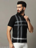 HUSHBUCKS Men's cotton blend check polo t-shirt, short sleeves, straight hem, size M (40in chest, 27in length) - Indian-made fashion wear