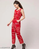 Red printed crepe jumpsuit, Western wear for women, Indian-origin