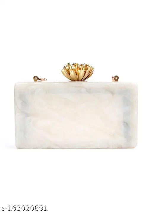 Golden resin, heavily studded party clutch with satin lining, free size, India-made