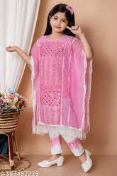 Georgette and cotton blend girls kaftan with payjama sets, long sleeves, flawsome and trendy Indian fashion for 2-3 years old