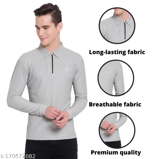 Black or Gray FASHA Men's Full Sleeve T-Shirt, durable polyester fabric with print pattern for casual style and comfort