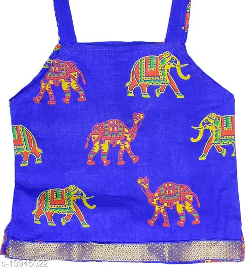 Blue animal print cotton skirt top for girls (BLU_6-12 month), Indian-made with sleeveless lehenga and dupatta