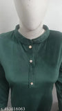 Green velvet kurti for ladies, knee-length with side pockets and premium soft fabric, exclusively for winters