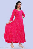 Demirner pink rayon anarkali, printed three-quarter sleeves, Indian traditional wear - size M & L