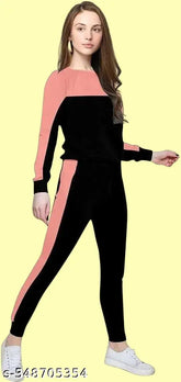 Striped cotton blend women's summer track suit with long sleeves, colorblocked pattern - Women's activewear for yoga or gym activities, made in India