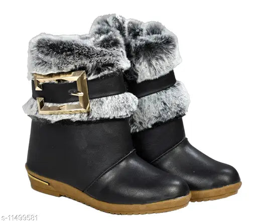 Synthetic leather casual high ankle boots for girls, stylish footwear in solid pattern with zip net detail, suitable for ages 15-24 months from India