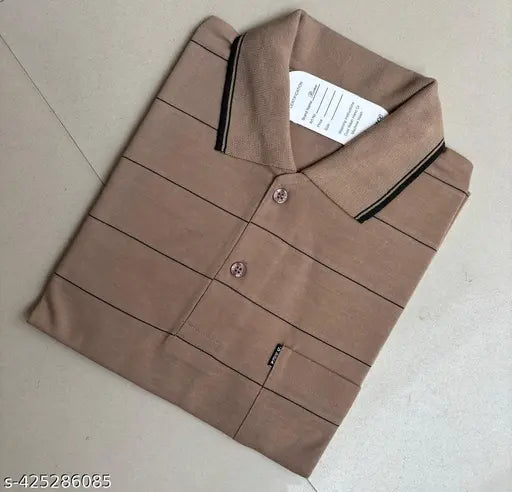 Striped printed cotton blend men's polo t-shirt with pocket, ideal for formal and casual wear