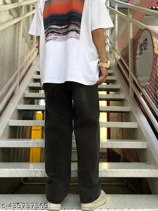 Men's straight-fit Z black cotton pants, solid design for men's clothing in various sizes: 28, 30, 32, 34, 36 (IN)