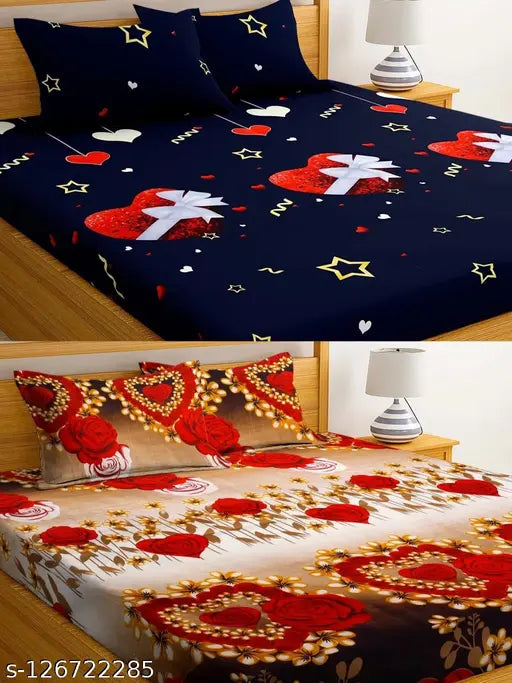 Microfiber floral double king bedsheets combo pack of 2 with 4 pillow covers, perfect for heavy winter use