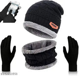 Winter knit beanie cap, scarf, and gloves set in any random color - warm, stretchable, and skin-friendly woolen materials for men and women, perfect for outdoor activities or daily wear
