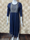 Elegant rayon kurti with embroidery, three-quarter sleeves, Indian handcrafted clothing