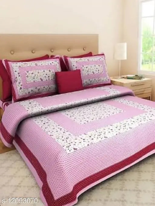 Indian-made, cotton queen size double bedsheet with 2 pillow covers, 250 thread count