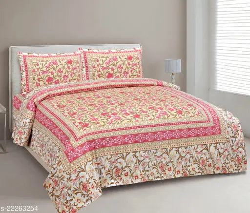 Shubastik pure cotton king size bedsheet with 2 pillow covers, 90 x 108 inch - machine printed, thread count 144 TC
