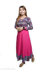 Indian print crepe Anarkali kurti, three-quarter sleeve, XS-XXL. Elegant festive outfit for women and girls