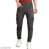 Stylish grey cotton net men's cargo jogger pant - contemporary activewear for fashionable athletic wear, model displayed wearing size 32