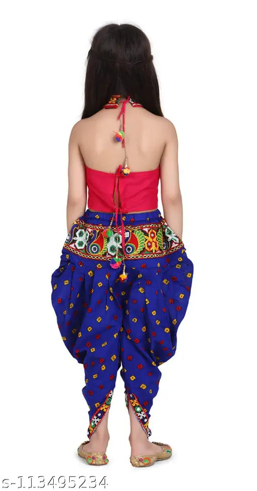 Blue Cotton Halter Choli with Bandhani Embroidery for Kids Girls - Traditional Indian fashion for festivals and occasions