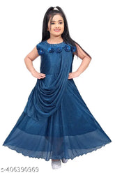 Embellished cotton blend sleeveless kids gowns for western party wear, charming garments for 4-11 year girls, made in India