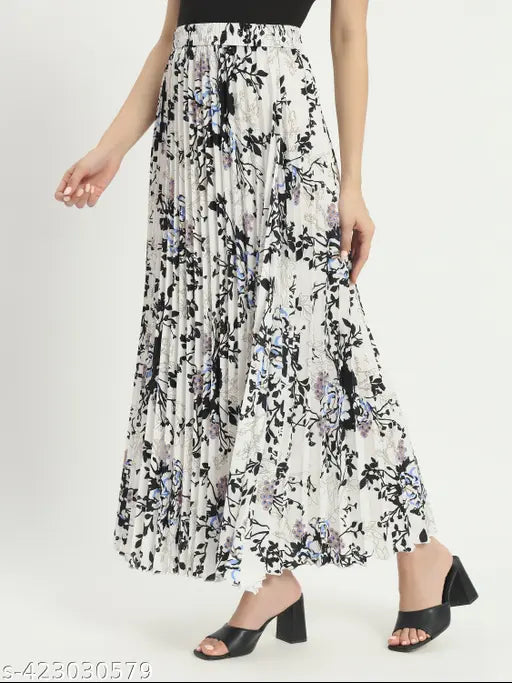 Elegant floral print long crepe skirt, size 26-38, India origin