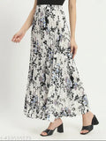 Elegant floral print long crepe skirt, size 26-38, India origin