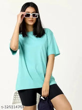 Aqua blue oversized cotton t-shirt for women, breathable & comfortable for daily wear