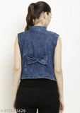 Denim sleeveless women's jacket, solid pattern, size L (Bust 38in, Length 24in), Indian-made fashion