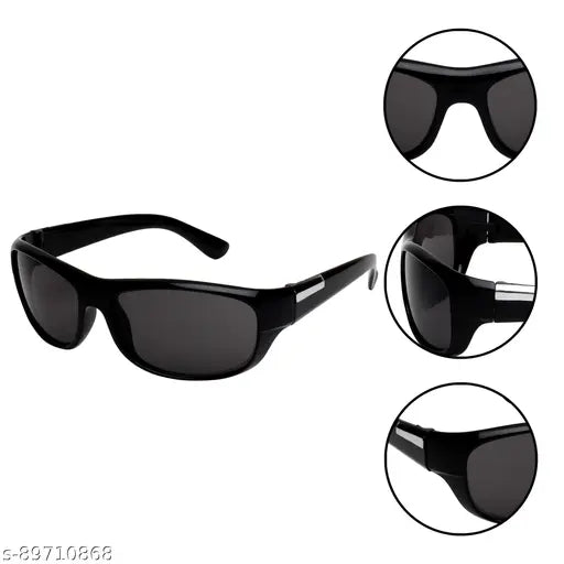 Solid black sports cap and goggle sunglasses combo by KiwiCaves, high-quality cotton material for casual, sports, and travel use