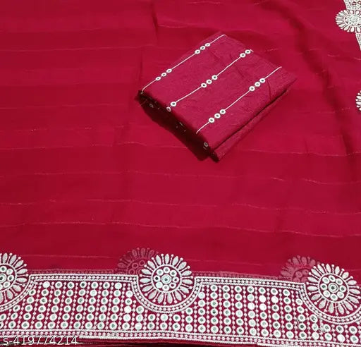 Georgette Embroidered Lace saree with sequin pallu, free size, Indian craftsmanship