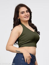 Green cotton blend round neck comfortable yoga tank top, perfect for gym, sport, and beach wear