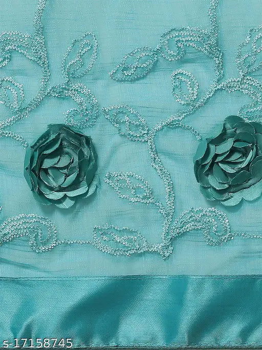 Chiffon and satin ribbon embroidered saree with flower detail, India-made women's fashion