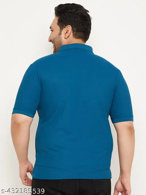 Plus size striped cotton-blend polo t-shirt for men, colorblocked design with logo on chest, 4XL (50in chest, 30.5in length), Indian origin