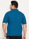 Plus size striped cotton-blend polo t-shirt for men, colorblocked design with logo on chest, 4XL (50in chest, 30.5in length), Indian origin