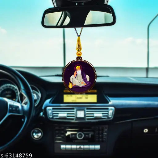 GiftzLane Guru Gobind Singh & Guru Nanak Dev Ji Wooden Car Hanging Combo Set of 2, Indian-made spiritual showpiece for car interior and gifting purposes