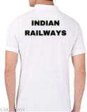 Indian Railway Black Logo White Polo T-shirt, printed net design on polycotton fabric, short sleeves