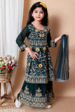 Green Georgette embroidered lehenga for kids partywear, semi-stitched for custom fit