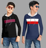 Cotton striped boys sweatshirt with hoodie (N), long sleeves, sizes 1-2 years - India