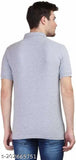 Grey cotton blend regular fit polo neck t-shirt for men, durable stitch and quality finish on display
